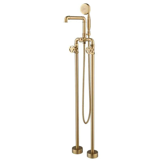 Luxury Freestanding Bath Faucet – Brushed Gold, Dual Handle, Antique Finish - Freestanding Bath FaucetBathroomLux