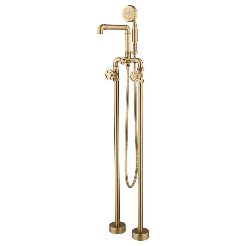 Luxury Freestanding Bath Faucet – Brushed Gold, Dual Handle, Antique Finish - Freestanding Bath FaucetBathroomLux