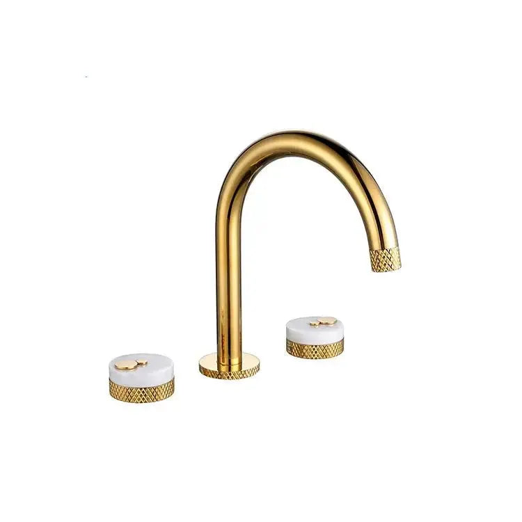 Luxury Gold 3 - Hole Basin Bathroom Faucet with Dual Marble Knob Handles WaterMark - Gold 3 - Hole Basin Mixer TapBathroomLux