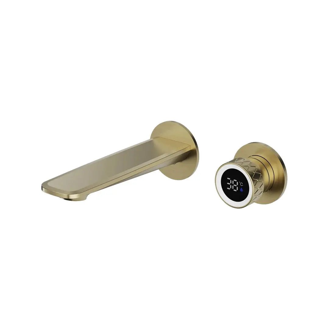 Luxury Gold Brass Wall Mounted Sink Faucet Digital Display Water Mixer Tap - wall mounted bath tapsBathroomLux