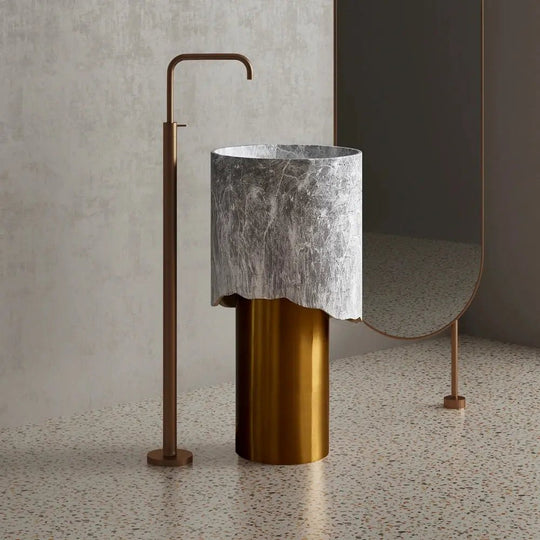 Luxury Golden Stainless Steel Pedestal with Artificial Stone Wash Basin - luxury pedestal sinkBathroomLux