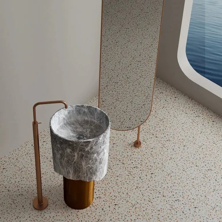 Luxury Golden Stainless Steel Pedestal with Artificial Stone Wash Basin - luxury pedestal sinkBathroomLux