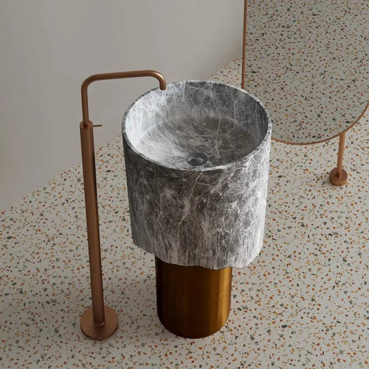 Luxury Golden Stainless Steel Pedestal with Artificial Stone Wash Basin - luxury pedestal sinkBathroomLux