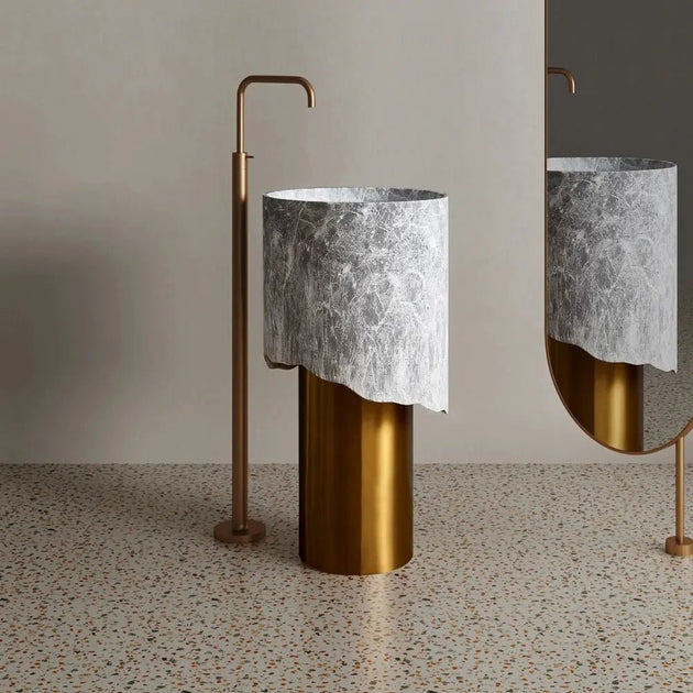 Luxury Golden Stainless Steel Pedestal with Artificial Stone Wash Basin - luxury pedestal sinkBathroomLux