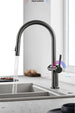 Luxury Gun Gray Brass Kitchen Faucet – LED, Pull - Out, Hot & Cold Tap - Pull - Out Retractable SpoutBathroomLux
