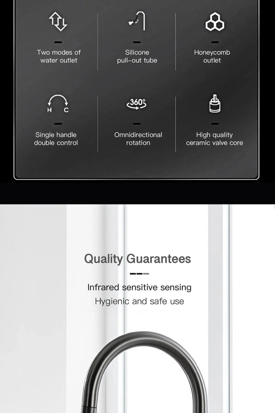 Luxury Gun Gray Brass Kitchen Faucet – LED, Pull - Out, Hot & Cold Tap - Pull - Out Retractable SpoutBathroomLux