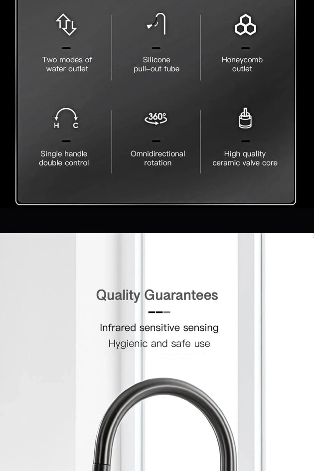 Luxury Gun Gray Brass Kitchen Faucet – LED, Pull - Out, Hot & Cold Tap - Pull - Out Retractable SpoutBathroomLux