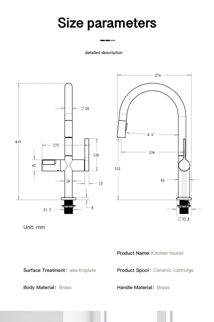 Luxury Gun Gray Brass Kitchen Faucet – LED, Pull - Out, Hot & Cold Tap - Pull - Out Retractable SpoutBathroomLux