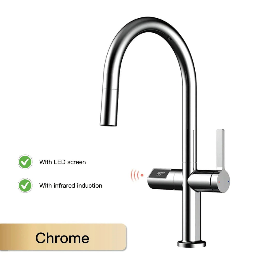 Luxury Gun Gray Brass Kitchen Faucet – LED, Pull - Out, Hot & Cold Tap - Pull - Out Retractable SpoutBathroomLux