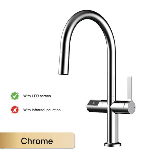 Luxury Gun Gray Brass Kitchen Faucet – LED, Pull - Out, Hot & Cold Tap - Pull - Out Retractable SpoutBathroomLux