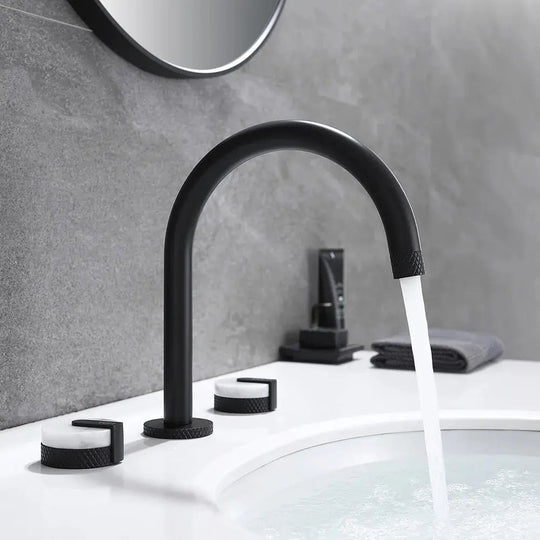Marble Knobs 3 - Hole Bathroom faucet– Hot & Cold Water Mixer Tap - Deck Mounted Mixer TapBathroomLux