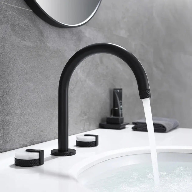 Marble Knobs 3 - Hole Bathroom faucet– Hot & Cold Water Mixer Tap - Deck Mounted Mixer TapBathroomLux