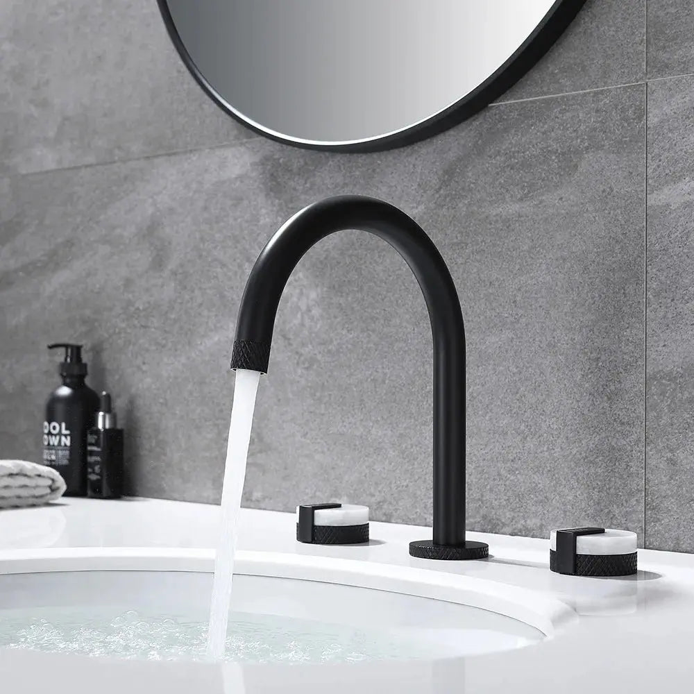 Marble Knobs 3 - Hole Bathroom faucet– Hot & Cold Water Mixer Tap - Deck Mounted Mixer TapBathroomLux