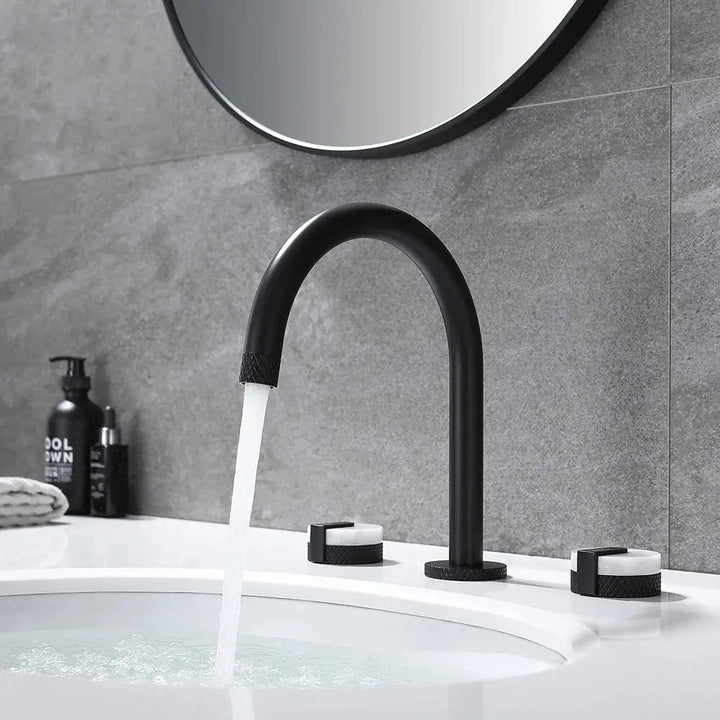Marble Knobs 3 - Hole Bathroom faucet– Hot & Cold Water Mixer Tap - Deck Mounted Mixer TapBathroomLux