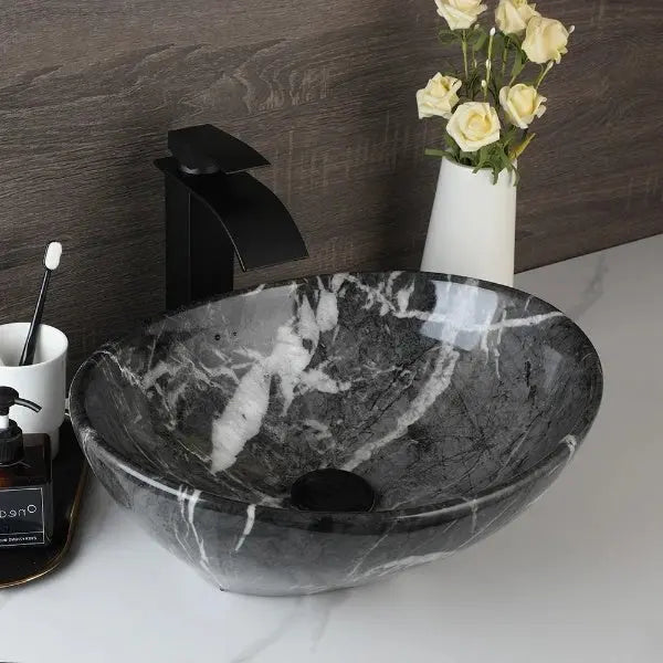 Marble Rectangle Vessel Sink with Faucet & Drain Premium Ceramic Vessel Sink - Bathroom sinkBathroomLux