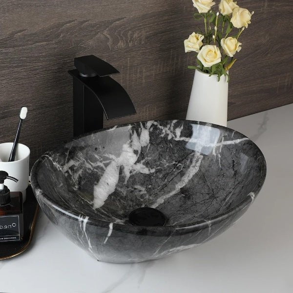 Marble Rectangle Vessel Sink with Faucet & Drain Premium Ceramic Vessel Sink - Bathroom sinkBathroomLux