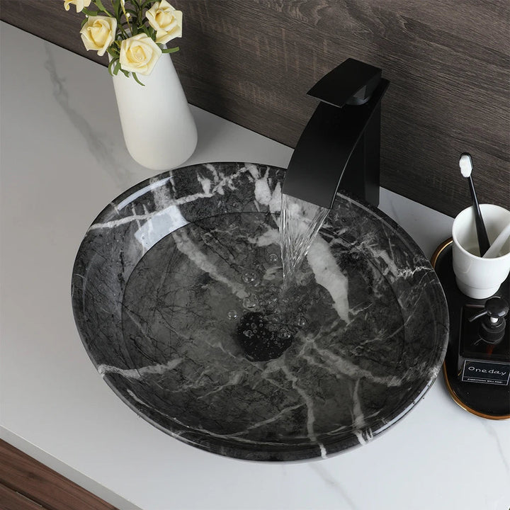 Marble Rectangle Vessel Sink with Faucet & Drain Premium Ceramic Vessel Sink - Bathroom sinkBathroomLux