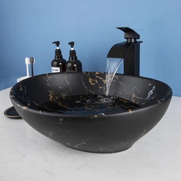 Marble Rectangle Vessel Sink with Faucet & Drain Premium Ceramic Vessel Sink - Bathroom sinkBathroomLux