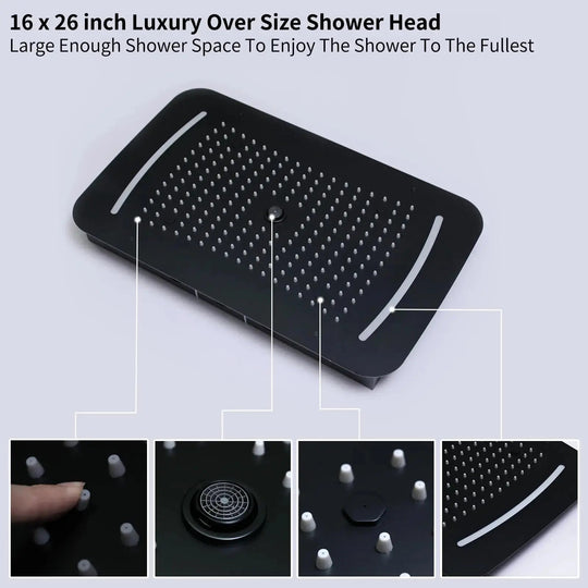 Matte Black Thermostatic LED Shower Panel with Rainfall System - matte black shower panelBathroomLux