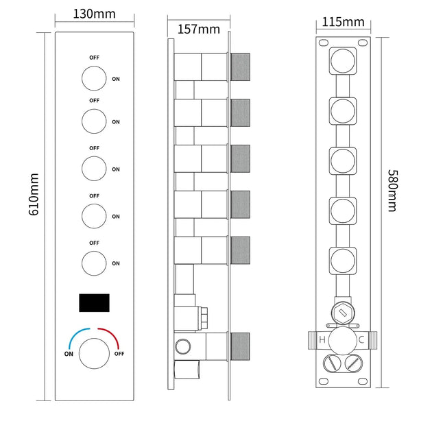 Matte Black Thermostatic LED Shower Panel with Rainfall System - matte black shower panelBathroomLux