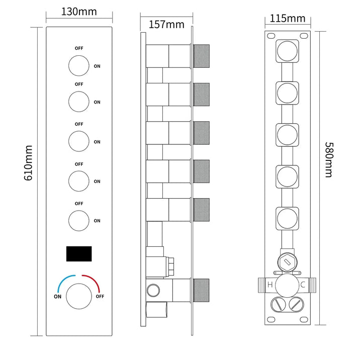 Matte Black Thermostatic LED Shower Panel with Rainfall System - matte black shower panelBathroomLux