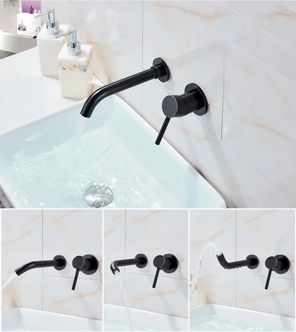 Matte Black Wall - Mounted Basin Bathroom faucet – 2 - Hole Single Lever with Swivel Spout - Matte Black Wall - Mounted Basin Mixer TapBathroomLux