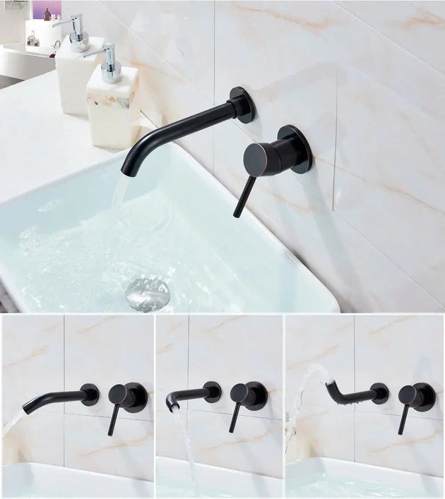 Matte Black Wall - Mounted Basin Bathroom faucet – 2 - Hole Single Lever with Swivel Spout - Matte Black Wall - Mounted Basin Mixer TapBathroomLux