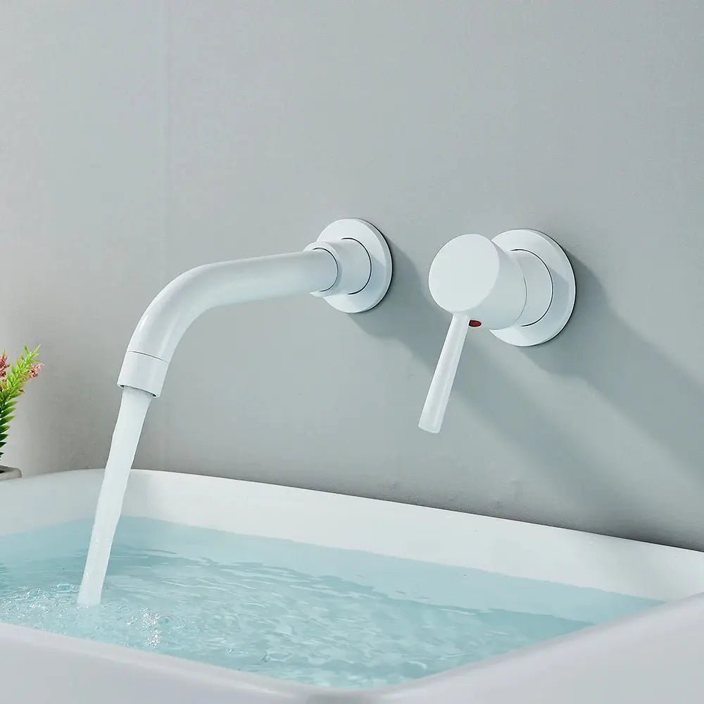 Matte Black Wall - Mounted Basin Bathroom faucet – 2 - Hole Single Lever with Swivel Spout - Matte Black Wall - Mounted Basin Mixer TapBathroomLux