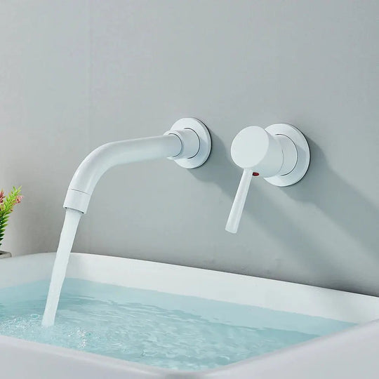 Matte Black Wall - Mounted Basin Bathroom faucet – 2 - Hole Single Lever with Swivel Spout - Matte Black Wall - Mounted Basin Mixer TapBathroomLux