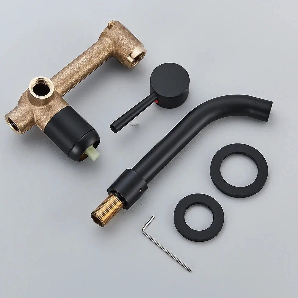 Matte Black Wall - Mounted Basin Bathroom faucet – 2 - Hole Single Lever with Swivel Spout - Matte Black Wall - Mounted Basin Mixer TapBathroomLux