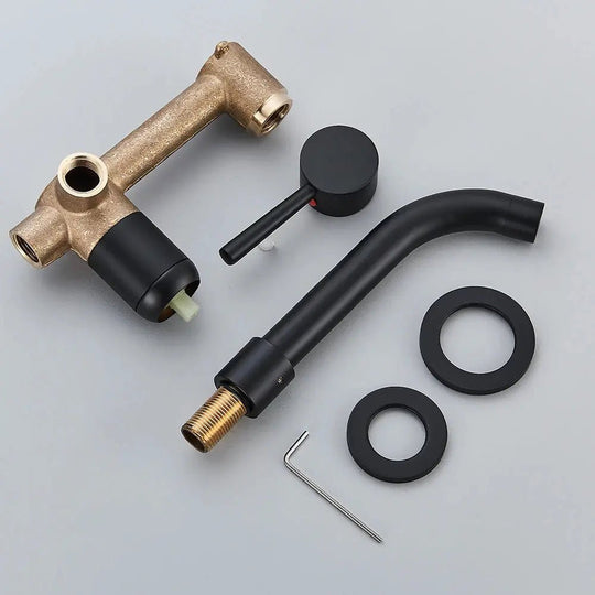 Matte Black Wall - Mounted Basin Bathroom faucet – 2 - Hole Single Lever with Swivel Spout - Matte Black Wall - Mounted Basin Mixer TapBathroomLux