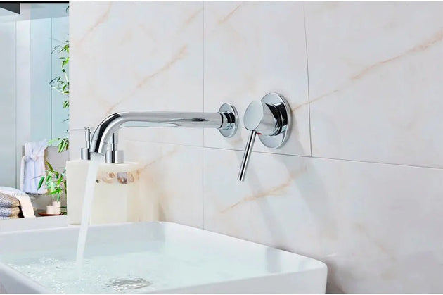 Matte Black Wall - Mounted Basin Bathroom faucet – 2 - Hole Single Lever with Swivel Spout - Matte Black Wall - Mounted Basin Mixer TapBathroomLux