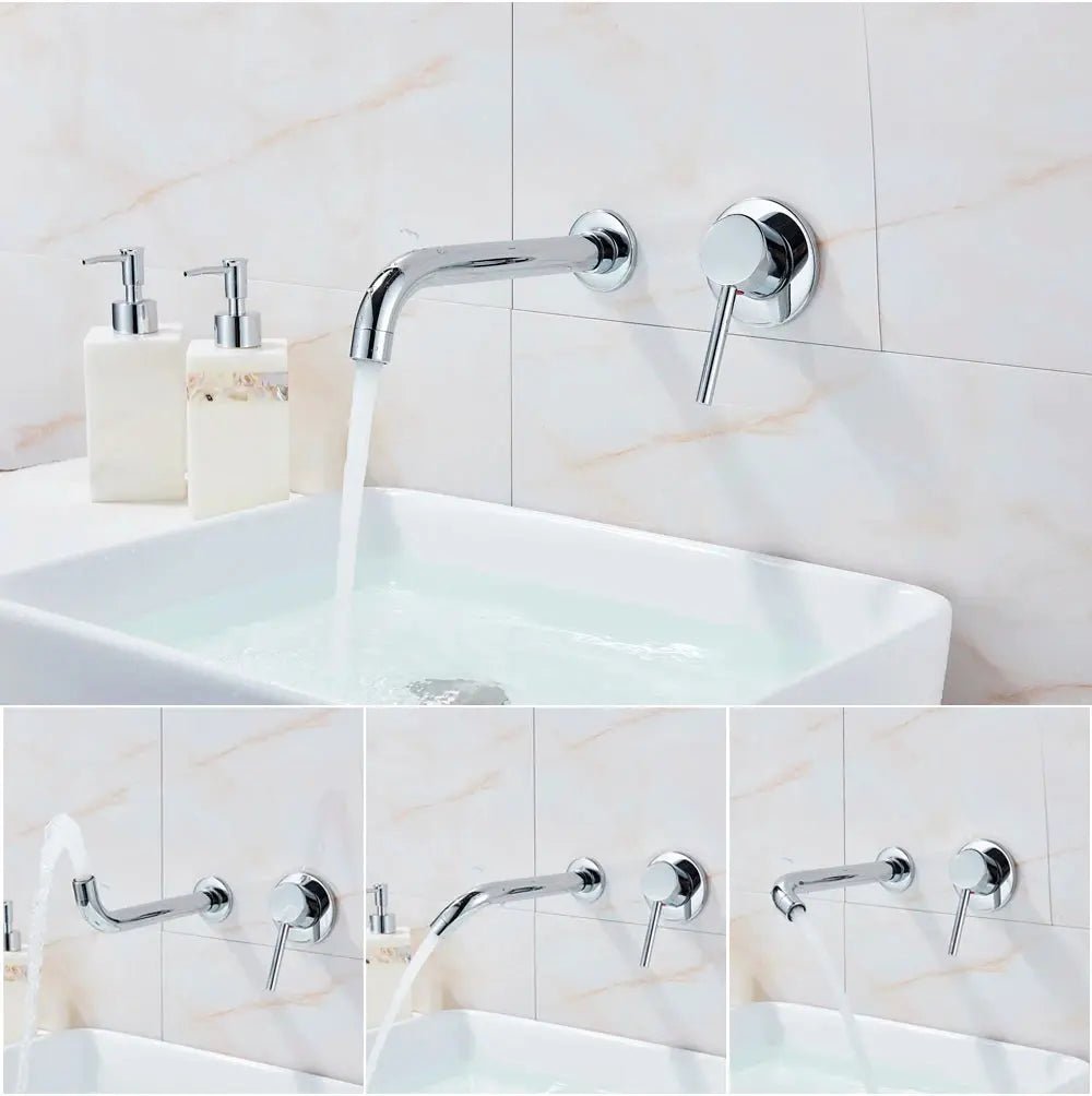 Matte Black Wall - Mounted Basin Bathroom faucet – 2 - Hole Single Lever with Swivel Spout - Matte Black Wall - Mounted Basin Mixer TapBathroomLux