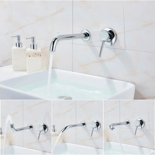 Matte Black Wall - Mounted Basin Bathroom faucet – 2 - Hole Single Lever with Swivel Spout - Matte Black Wall - Mounted Basin Mixer TapBathroomLux