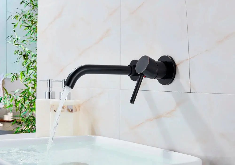Matte Black Wall - Mounted Basin Bathroom faucet – 2 - Hole Single Lever with Swivel Spout - Matte Black Wall - Mounted Basin Mixer TapBathroomLux