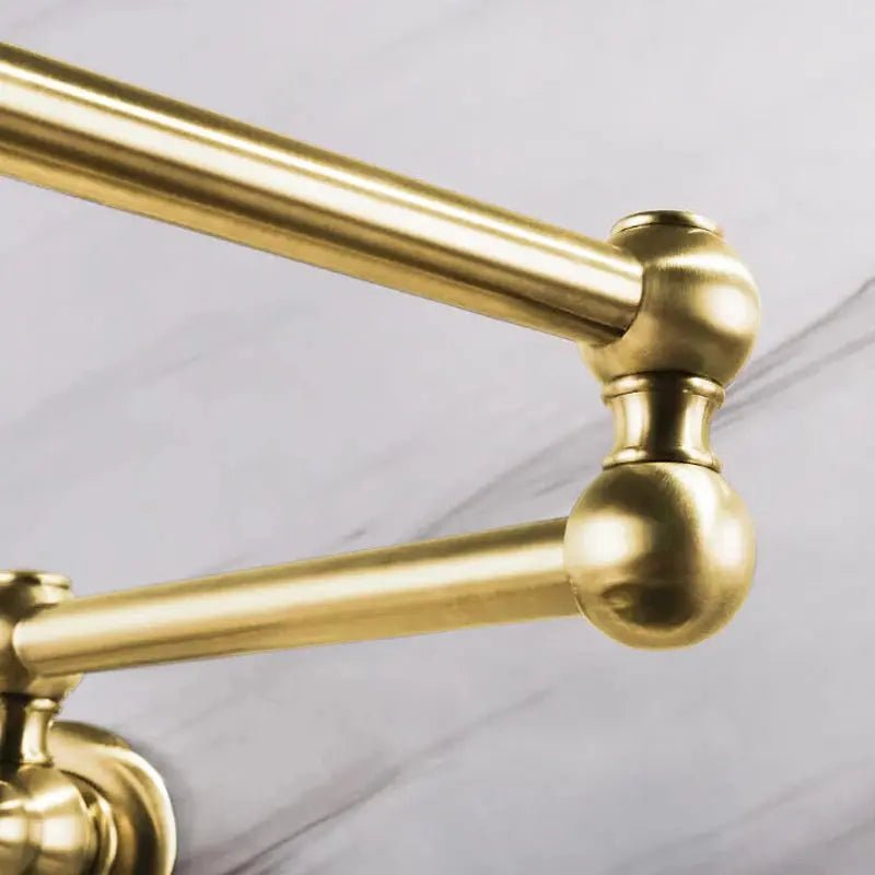 Matte Gold Wall Mount Pot Filler – Brass Folding Kitchen Mixer Tap with Dual Handles - Deck Mounted Brass Kitchen Faucets TapBathroomLux