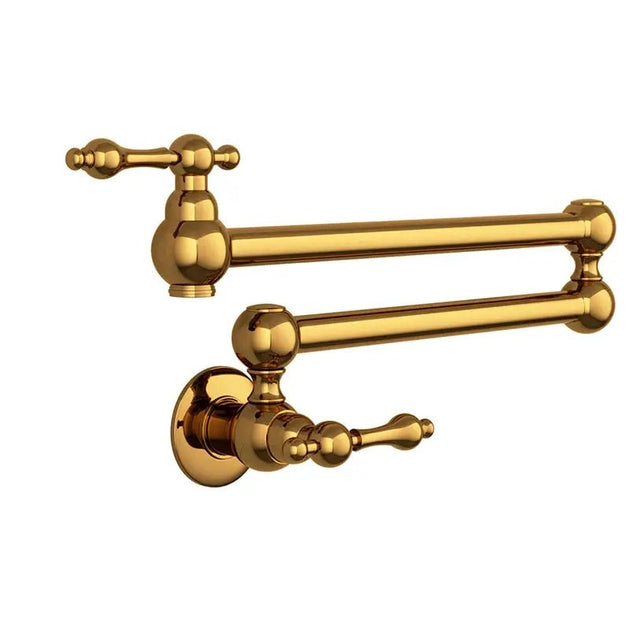 Matte Gold Wall Mount Pot Filler – Brass Folding Kitchen Mixer Tap with Dual Handles - Deck Mounted Brass Kitchen Faucets TapBathroomLux