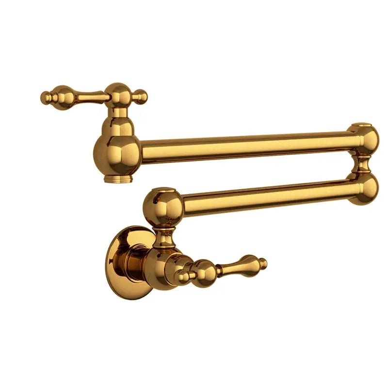 Matte Gold Wall Mount Pot Filler – Brass Folding Kitchen Mixer Tap with Dual Handles - Deck Mounted Brass Kitchen Faucets TapBathroomLux