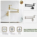 Matte Gold Wall Mount Pot Filler – Brass Folding Kitchen Mixer Tap with Dual Handles - Deck Mounted Brass Kitchen Faucets TapBathroomLux