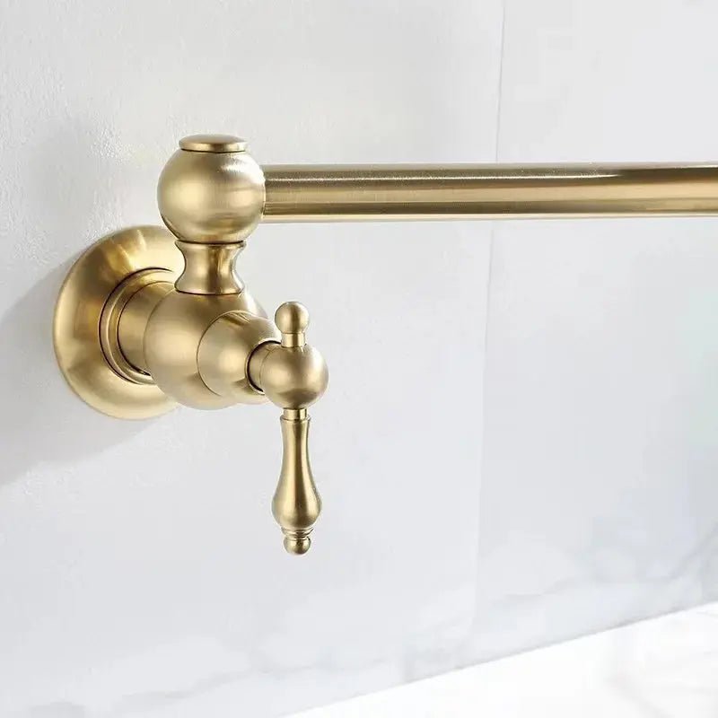 Matte Gold Wall Mount Pot Filler – Brass Folding Kitchen Mixer Tap with Dual Handles - Deck Mounted Brass Kitchen Faucets TapBathroomLux