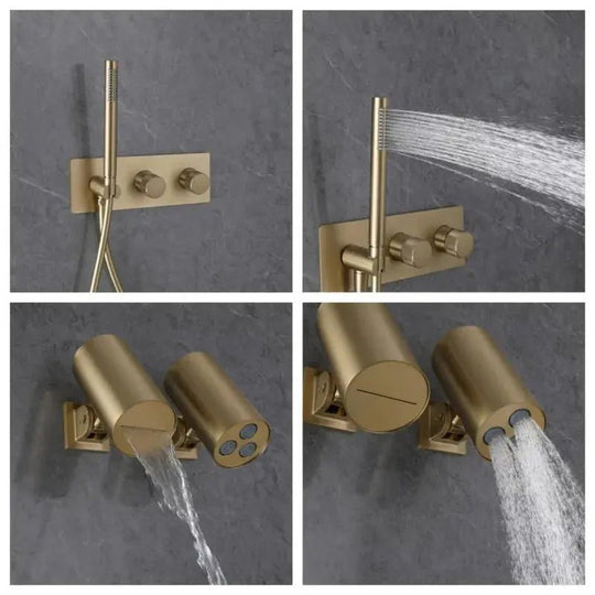 Modern Bathroom Shower Set Concealed Dual Handles Rainfall Shower Head Combo Set - Concealed Dual Handles Rainfall Shower Head Combo SetBathroomLux