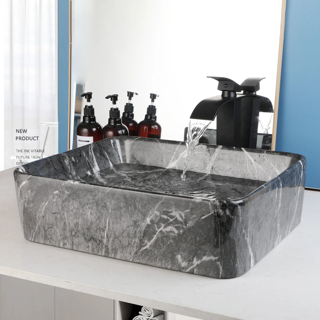 Modern Black Marble Bathroom Sink Elegant Matte Finish Countertop Design - WashbasinBathroomLux