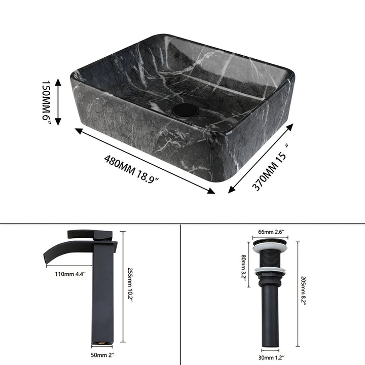 Modern Black Marble Bathroom Sink Elegant Matte Finish Countertop Design - WashbasinBathroomLux