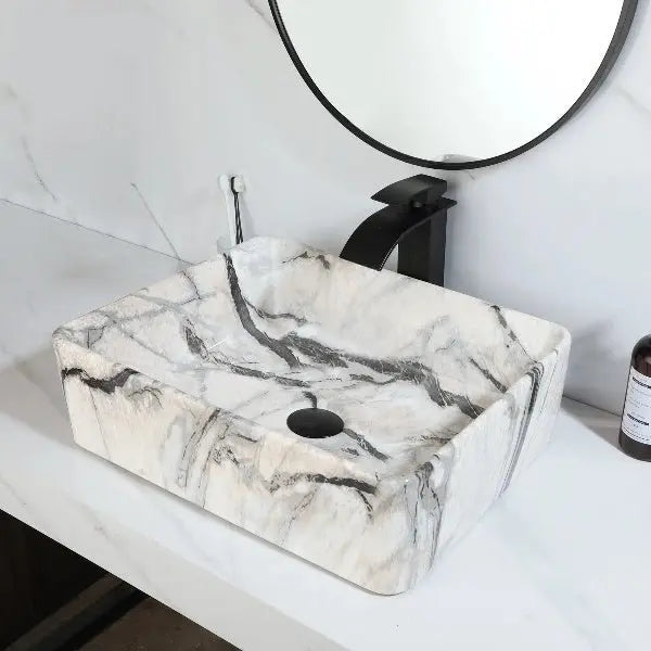 Modern Black Marble Bathroom Sink Elegant Matte Finish Countertop Design - WashbasinBathroomLux