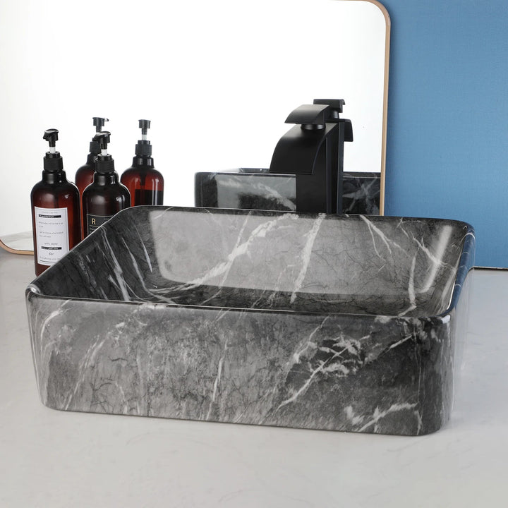 Modern Black Marble Bathroom Sink Elegant Matte Finish Countertop Design - WashbasinBathroomLux