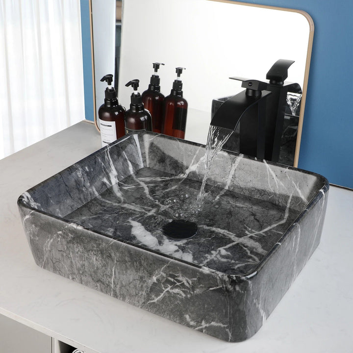 Modern Black Marble Bathroom Sink Elegant Matte Finish Countertop Design - WashbasinBathroomLux