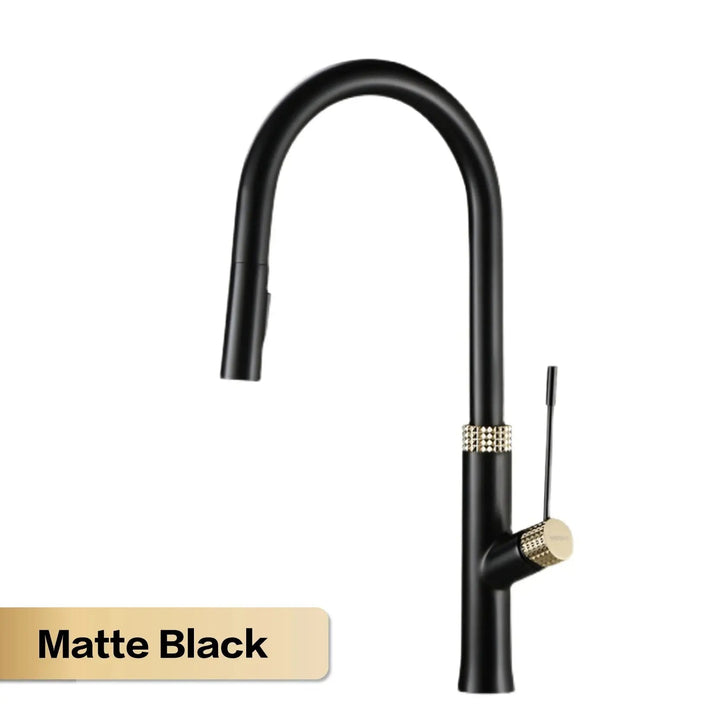Modern Brass Kitchen Faucet – Light Luxury Pull - Out Hot & Cold Mixer Tap - Modern Brass Kitchen FaucetBathroomLux
