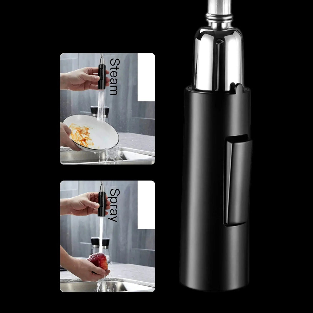 Modern Brass Kitchen Faucet – Light Luxury Pull - Out Hot & Cold Mixer Tap - Modern Brass Kitchen FaucetBathroomLux