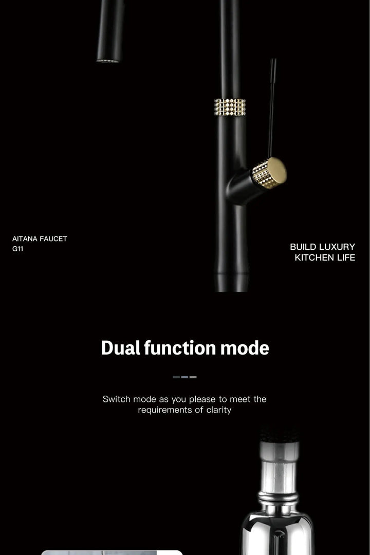 Modern Brass Kitchen Faucet – Light Luxury Pull - Out Hot & Cold Mixer Tap - Modern Brass Kitchen FaucetBathroomLux