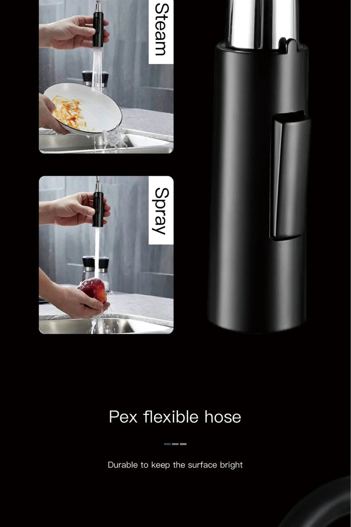 Modern Brass Kitchen Faucet – Light Luxury Pull - Out Hot & Cold Mixer Tap - Modern Brass Kitchen FaucetBathroomLux